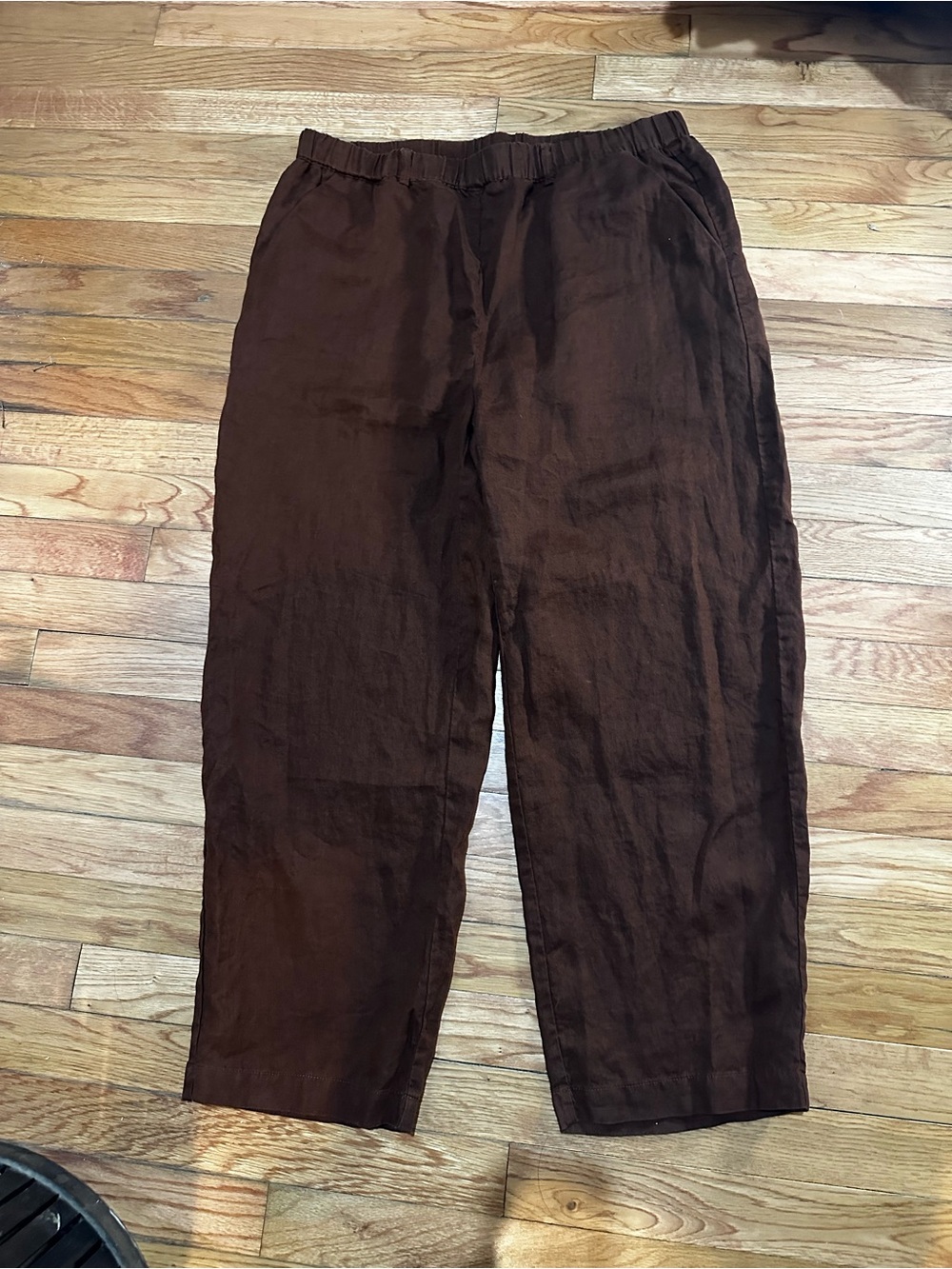 Quince Wide Leg Cropped Pants Chocolate Brown 100% Linen Large